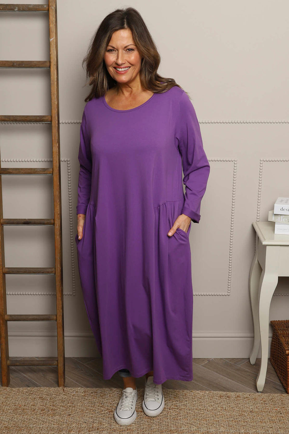 Kayleigh Long Sleeve Cotton Dress Purple