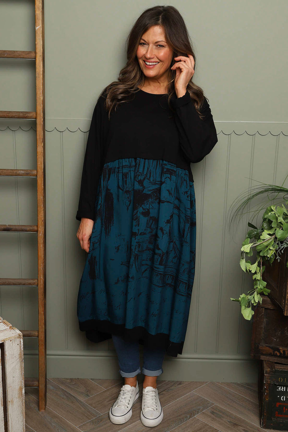 Janette Print Cotton Dress Teal