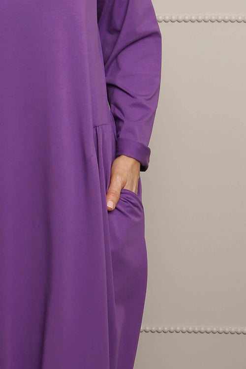 Kayleigh Long Sleeve Cotton Dress Purple - Image 3