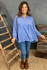 Aubrielle Smock Top Blue Blue - Aubrielle Smock Top Blue