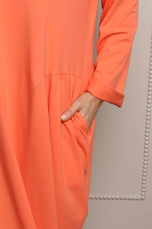 Kayleigh Long Sleeve Cotton Dress Orange - Image 3