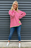 Francia Stripe Cotton Top Hot Pink