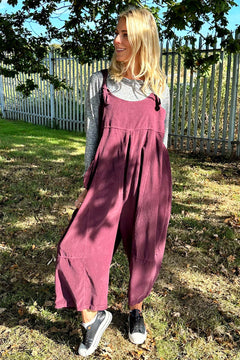 Agnes Needlecord Dungarees Burgundy