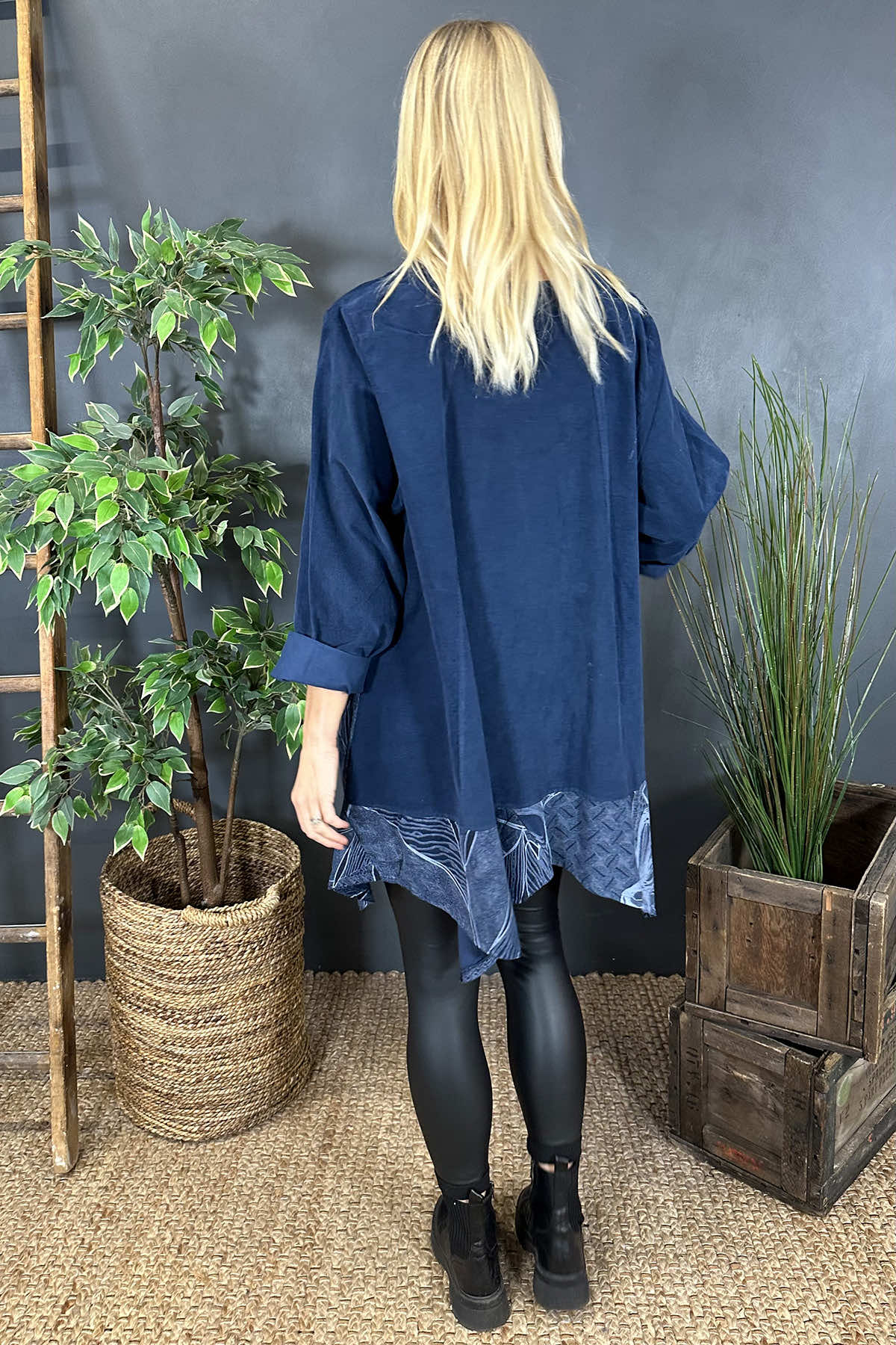 Jamie Print Needlecord Top Navy