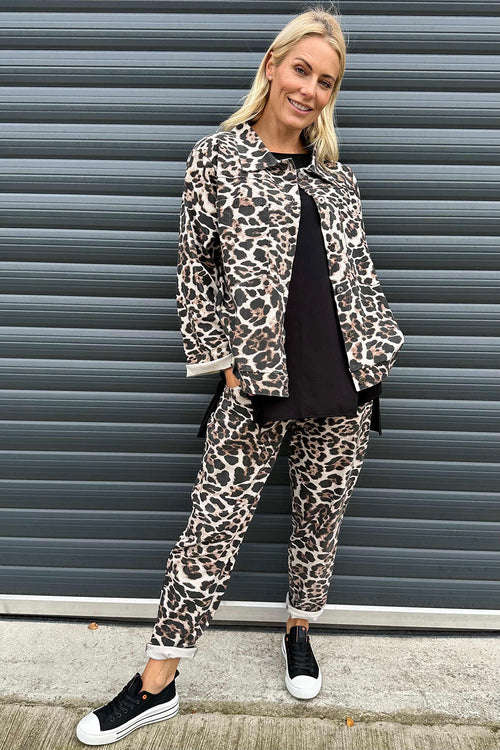 Mindy Leopard Print Trousers Stone - Image 5