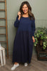 Tina Ribbed Detail Cotton Dress Navy