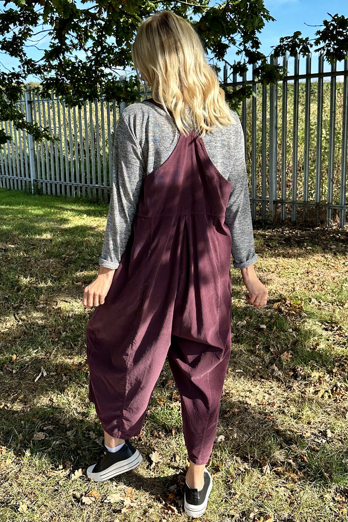 Agnes Needlecord Dungarees Burgundy