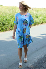 Milana Print Linen Dress Powder Blue Powder Blue - Milana Print Linen Dress Powder Blue