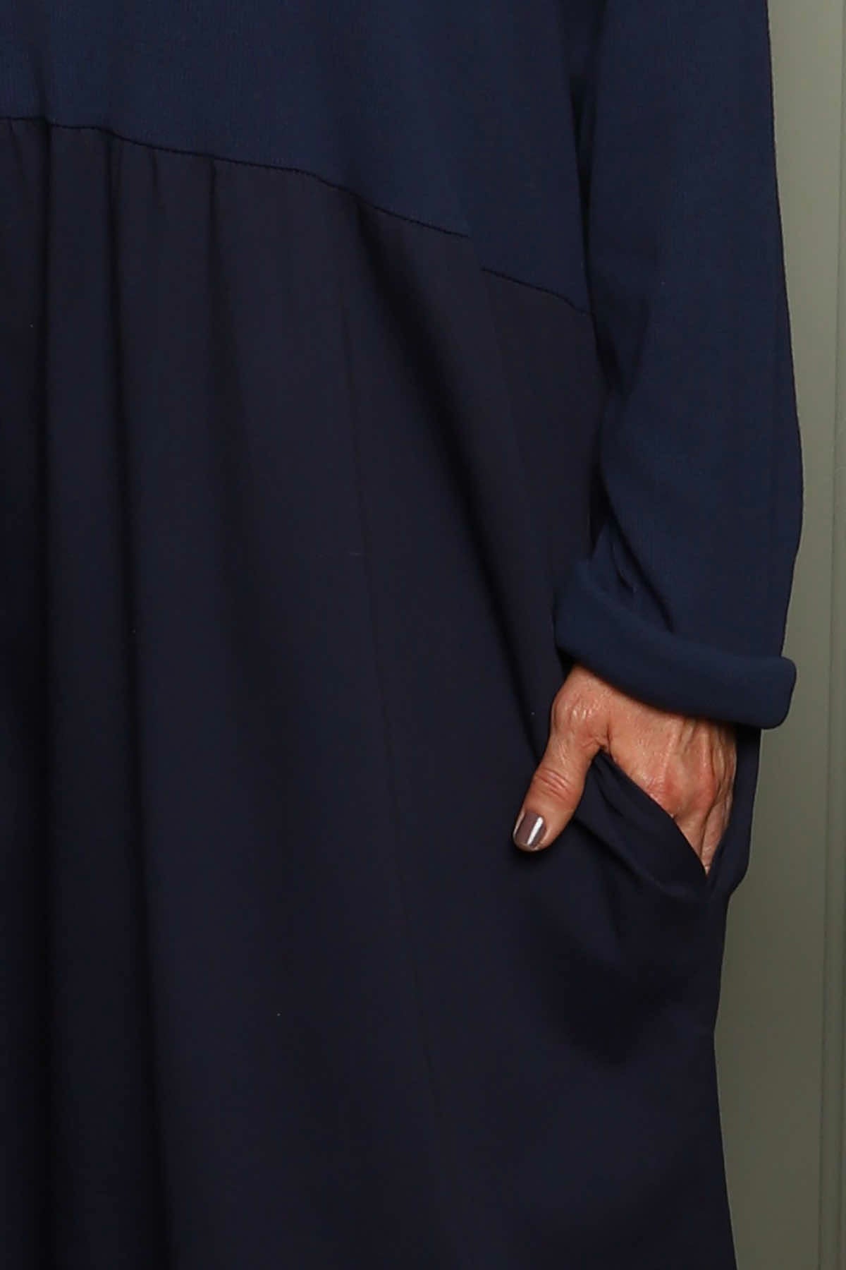 Tina Ribbed Detail Cotton Dress Navy