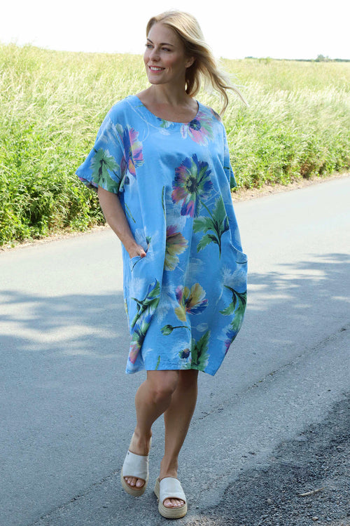 Milana Print Linen Dress Powder Blue - Image 2