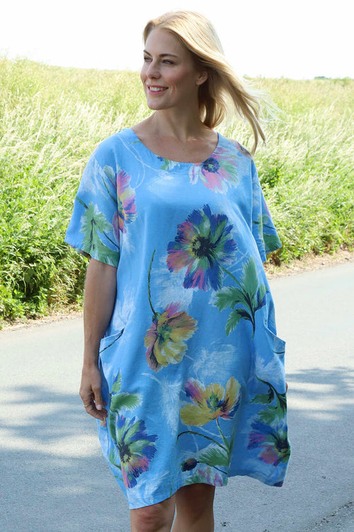 Milana Print Linen Dress Powder Blue - Image 3