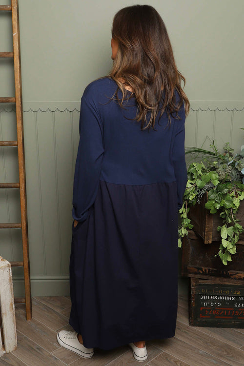 Tina Ribbed Detail Cotton Dress Navy - Image 4