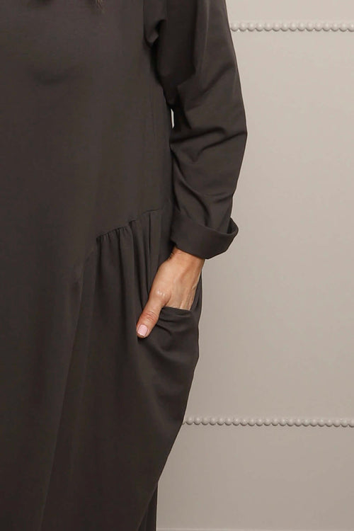 Kayleigh Long Sleeve Cotton Dress Charcoal - Image 3