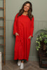 Tina Ribbed Detail Cotton Dress Red