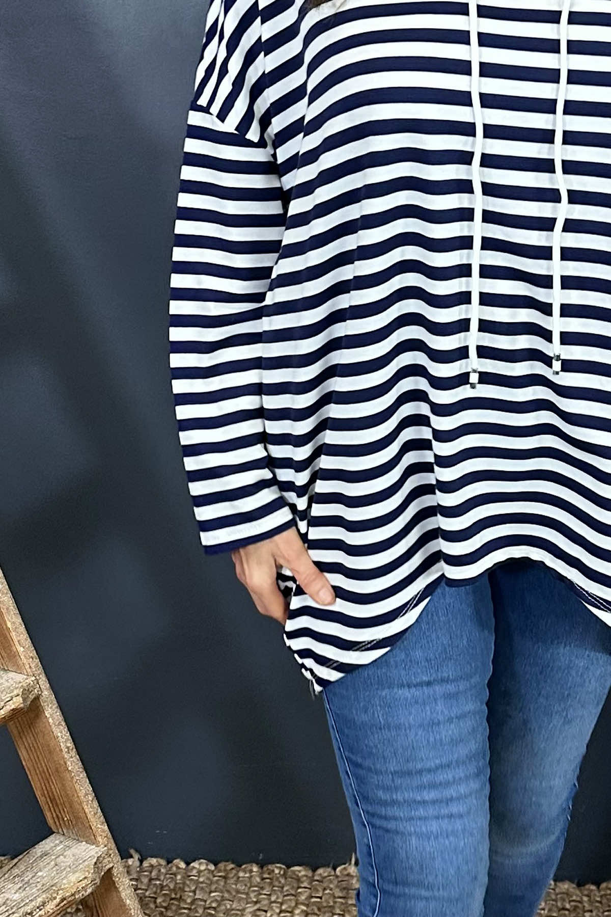 Elora Stripe Hooded Top Navy