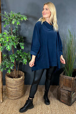 Katia Cowl Neck Cord Top Navy Navy - Katia Cowl Neck Cord Top Navy