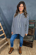 Elora Stripe Hooded Top Navy Navy - Elora Stripe Hooded Top Navy