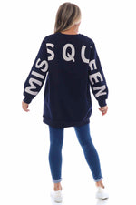 Miss Queen Cotton Sweatshirt Navy Navy - Miss Queen Cotton Sweatshirt Navy