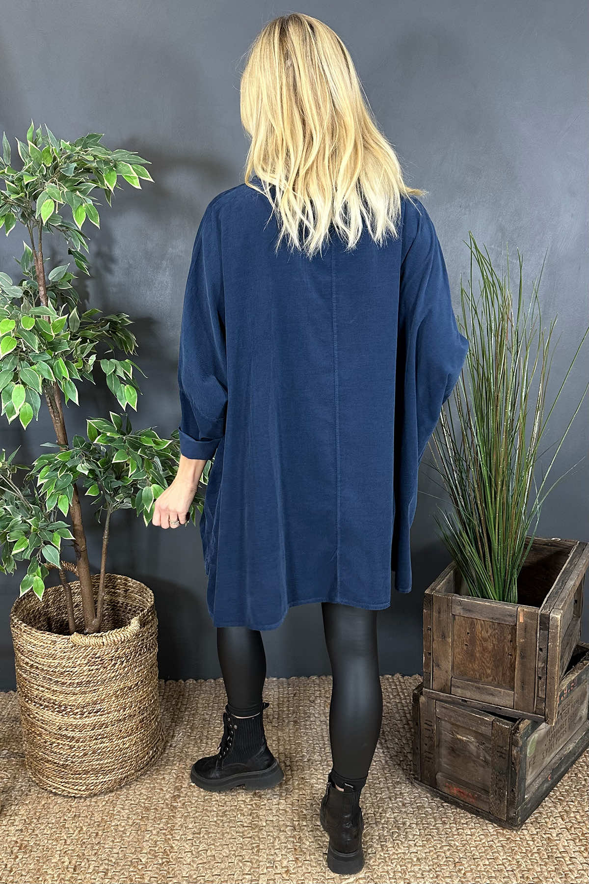 Katia Cowl Neck Cord Top Navy