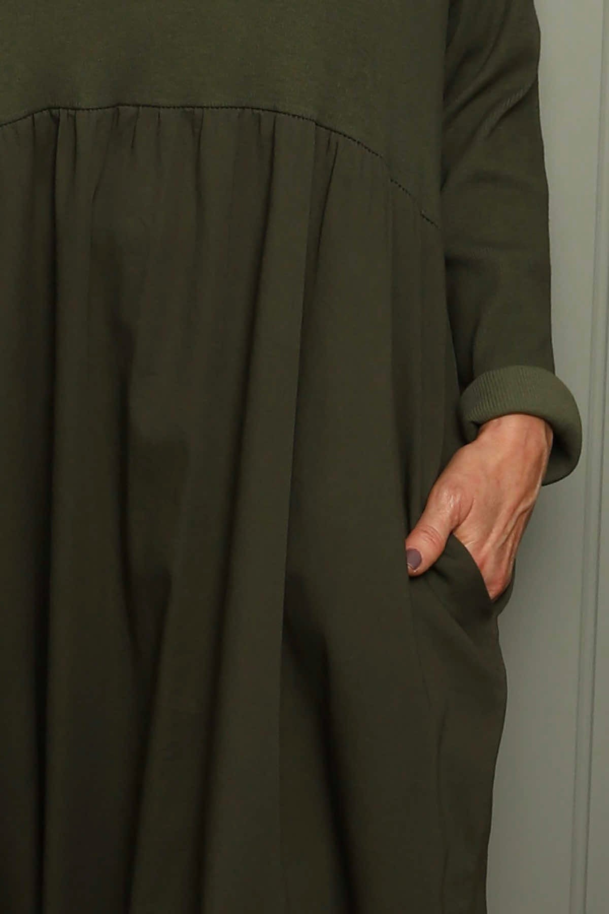 Tina Ribbed Detail Cotton Dress Khaki