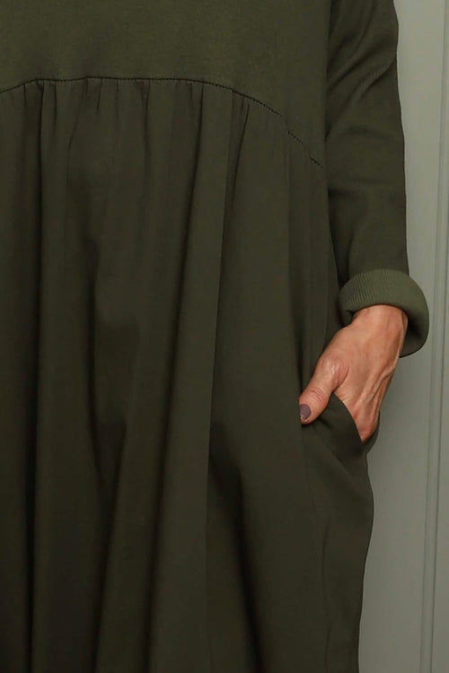 Tina Ribbed Detail Cotton Dress Khaki - Image 3