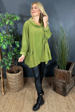 Katia Cowl Neck Cord Top Olive