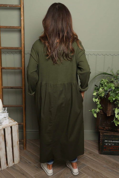 Tina Ribbed Detail Cotton Dress Khaki - Image 4