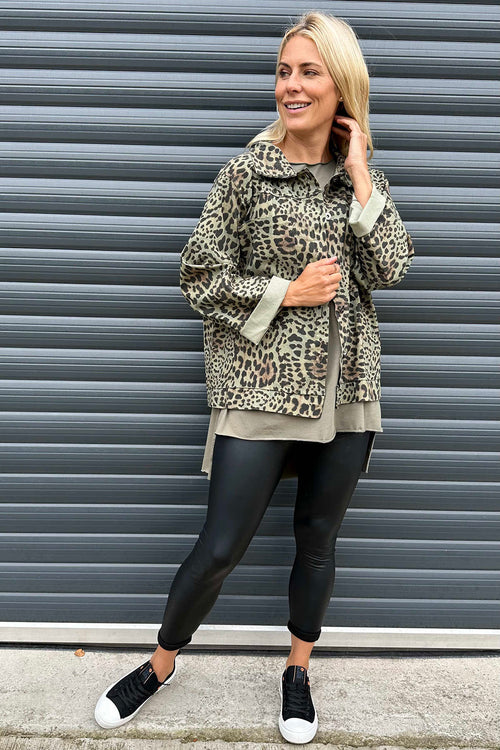 Jasmina Leopard Print Jacket Khaki - Image 3