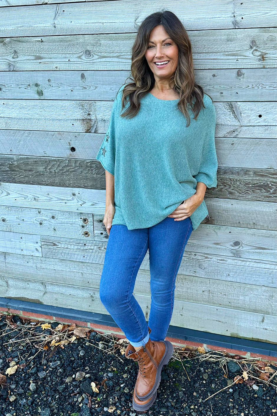 Stella Star Sleeve Knitted Jumper Sage Green