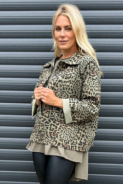 Jasmina Leopard Print Jacket Khaki