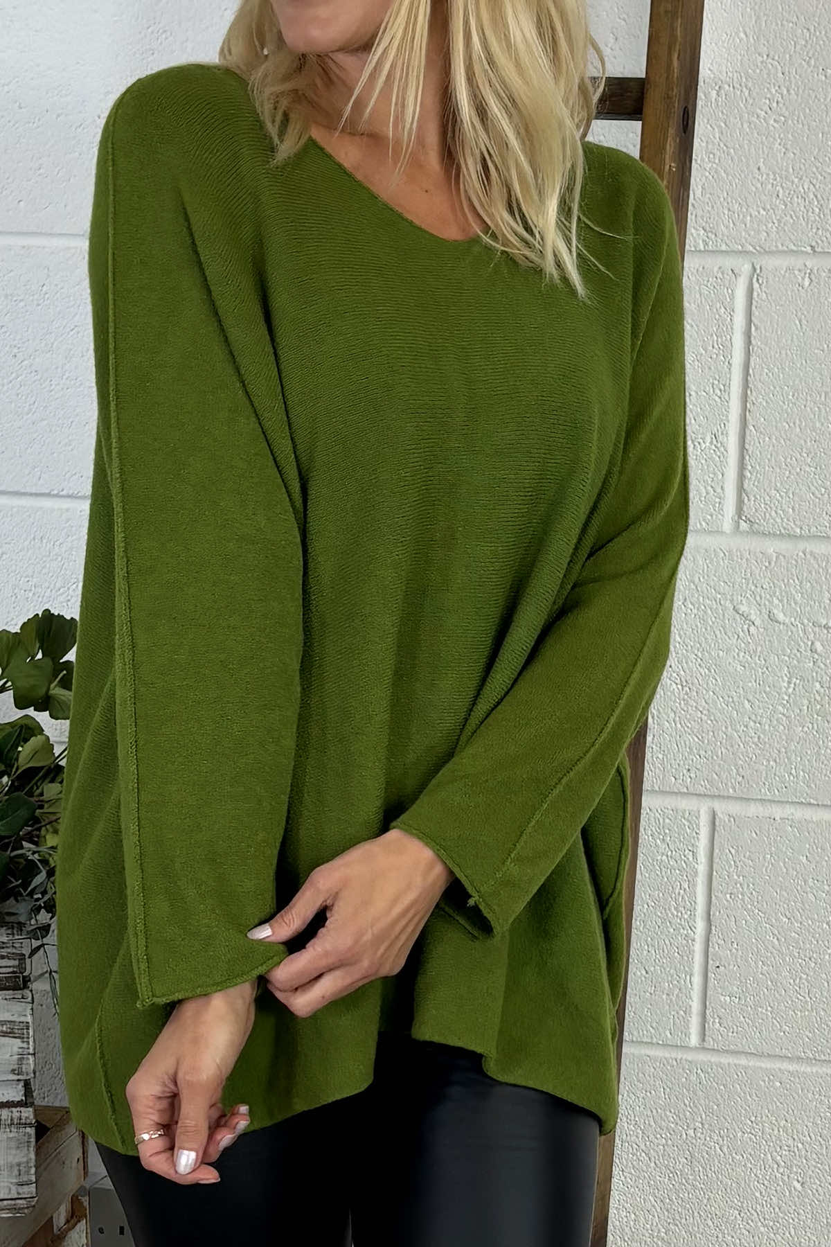 Enya V-Neck Knitted Jumper Moss