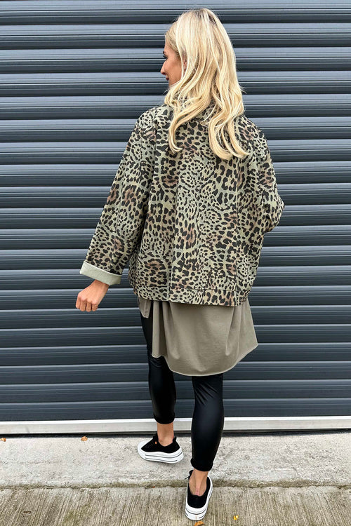 Jasmina Leopard Print Jacket Khaki - Image 6