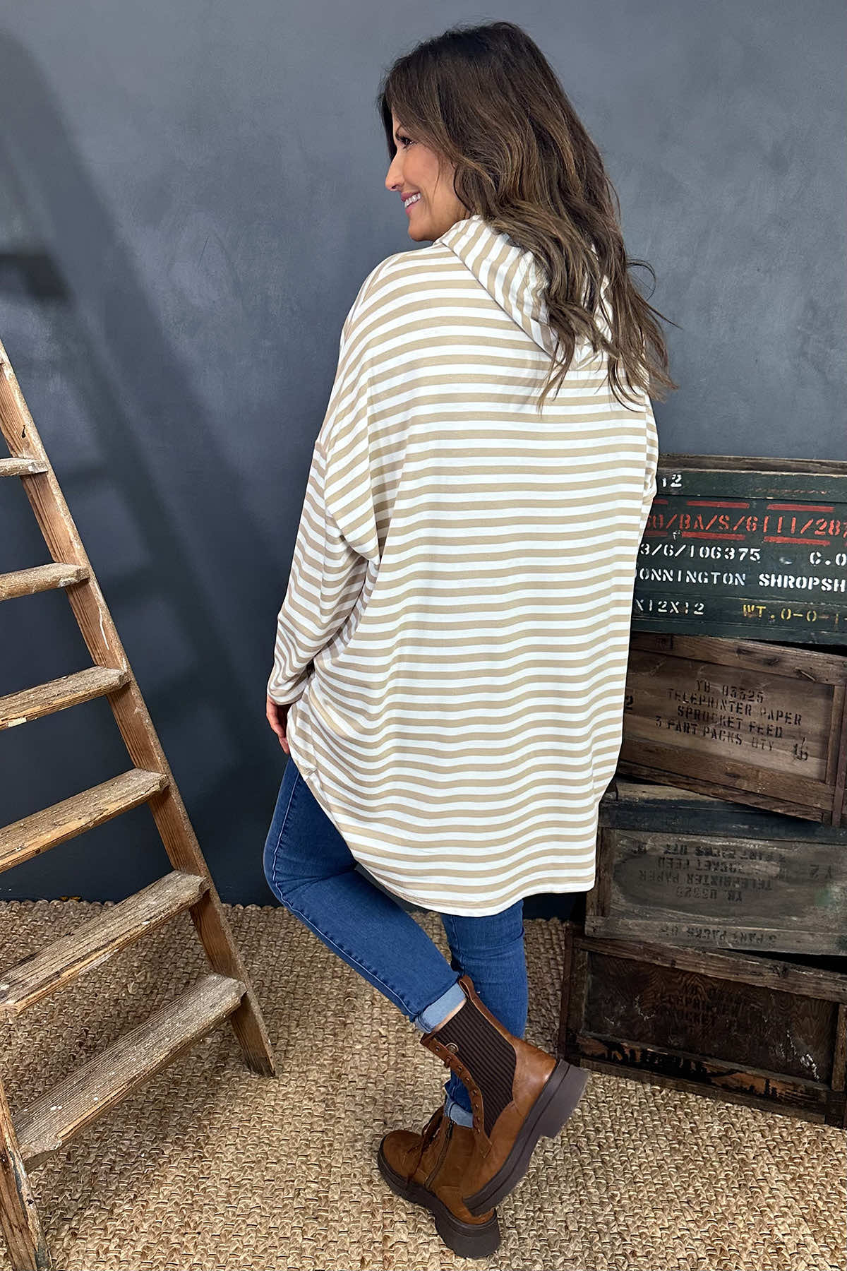 Elora Stripe Hooded Top Stone