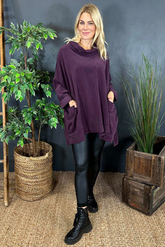 Katia Cowl Neck Cord Top Aubergine