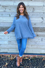 Sally Fringe Hem Jumper Blue Grey Blue Grey - Sally Fringe Hem Jumper Blue Grey