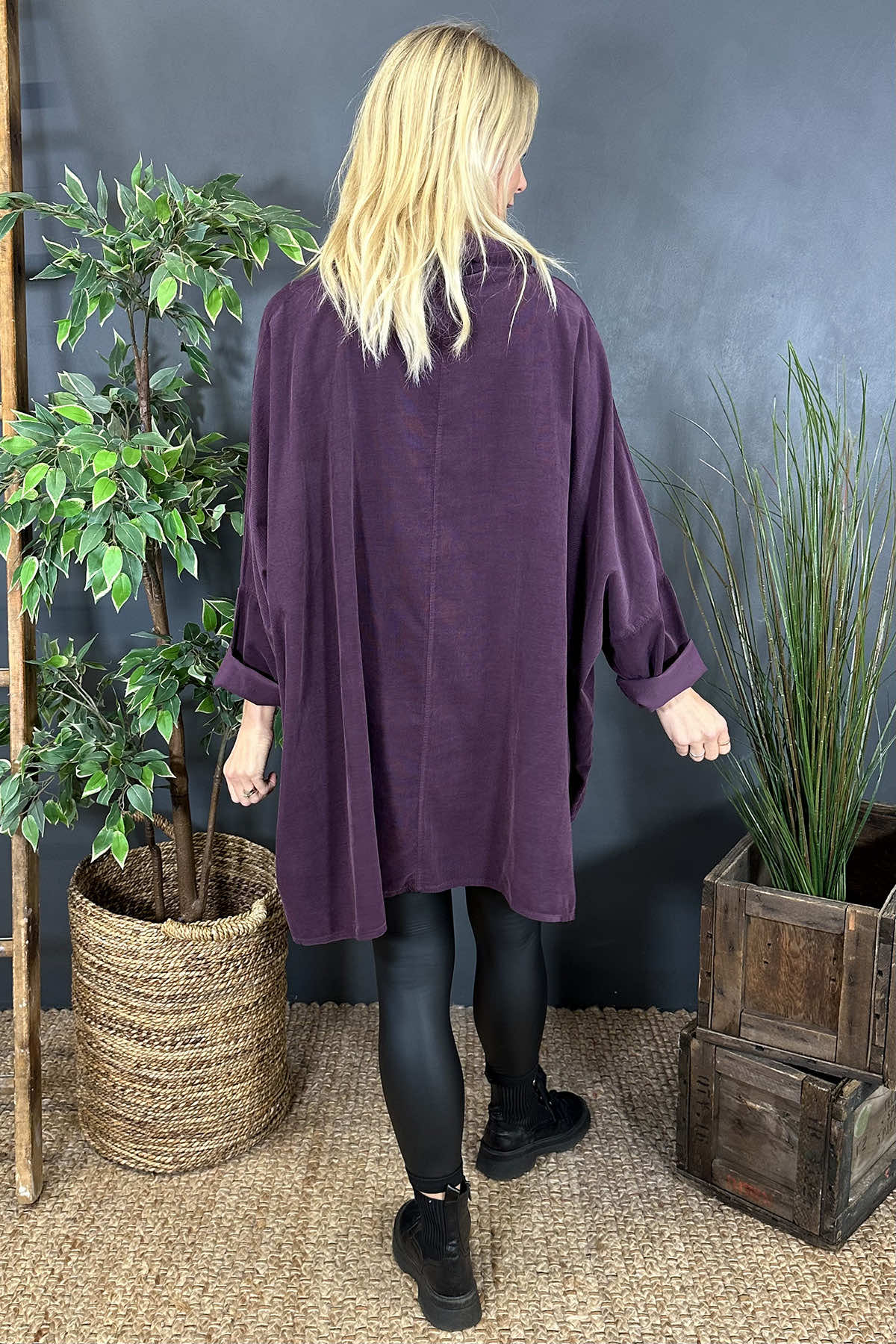 Katia Cowl Neck Cord Top Aubergine