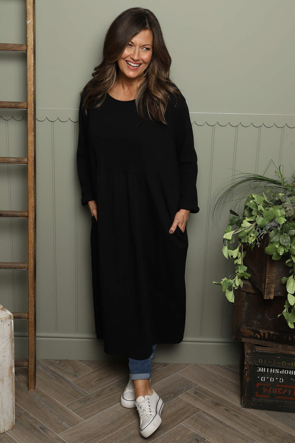 Tina Ribbed Detail Cotton Dress Black