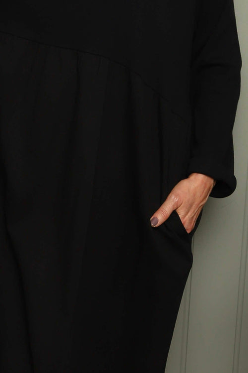 Black Tina Ribbed Detail Cotton Dress | Made In Italy
