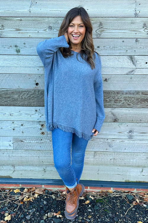 Sally Fringe Hem Jumper Blue Grey - Image 3