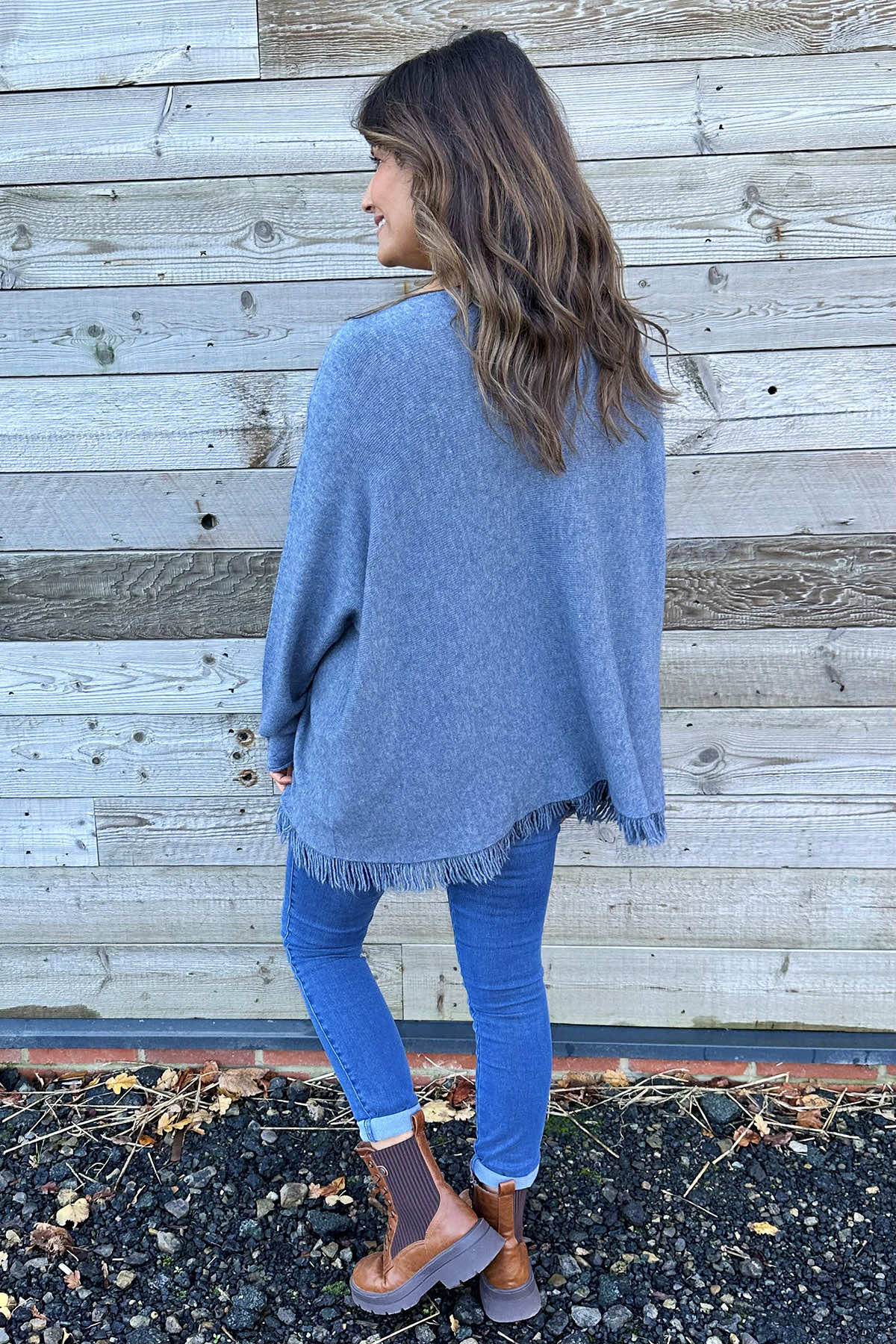 Sally Fringe Hem Jumper Blue Grey