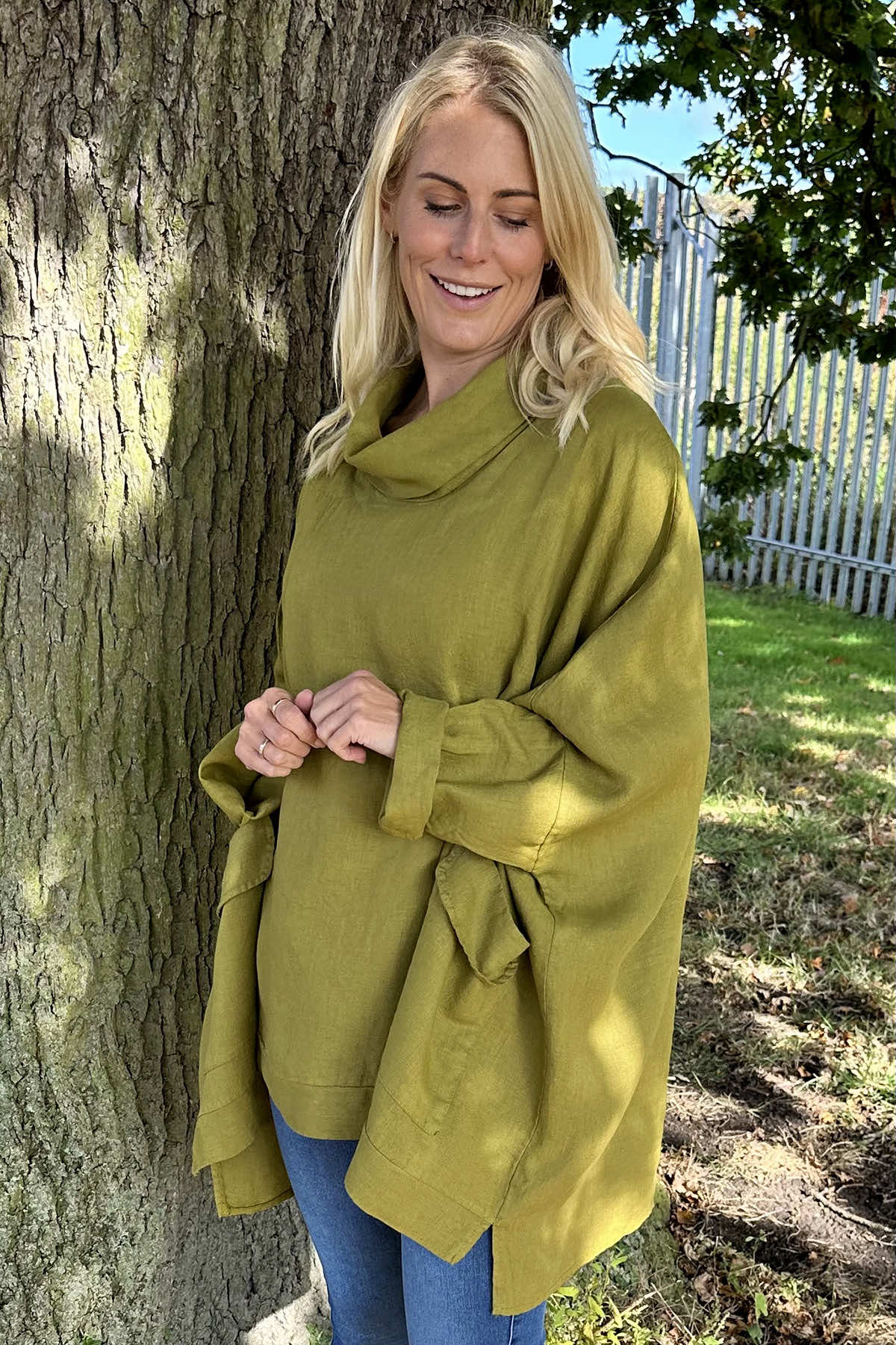 Katia Cowl Neck Linen Top Olive