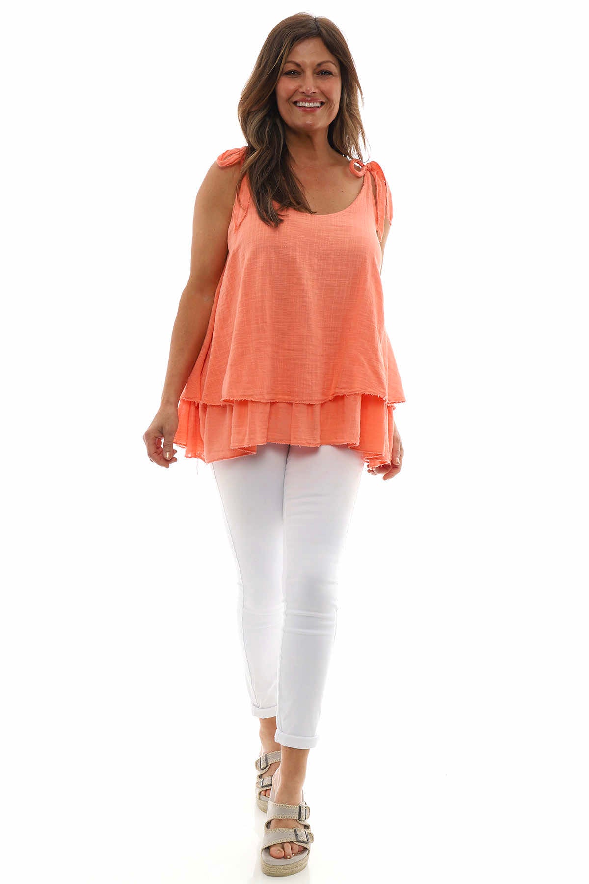 Elias Tie Shoulder Cotton Top Coral