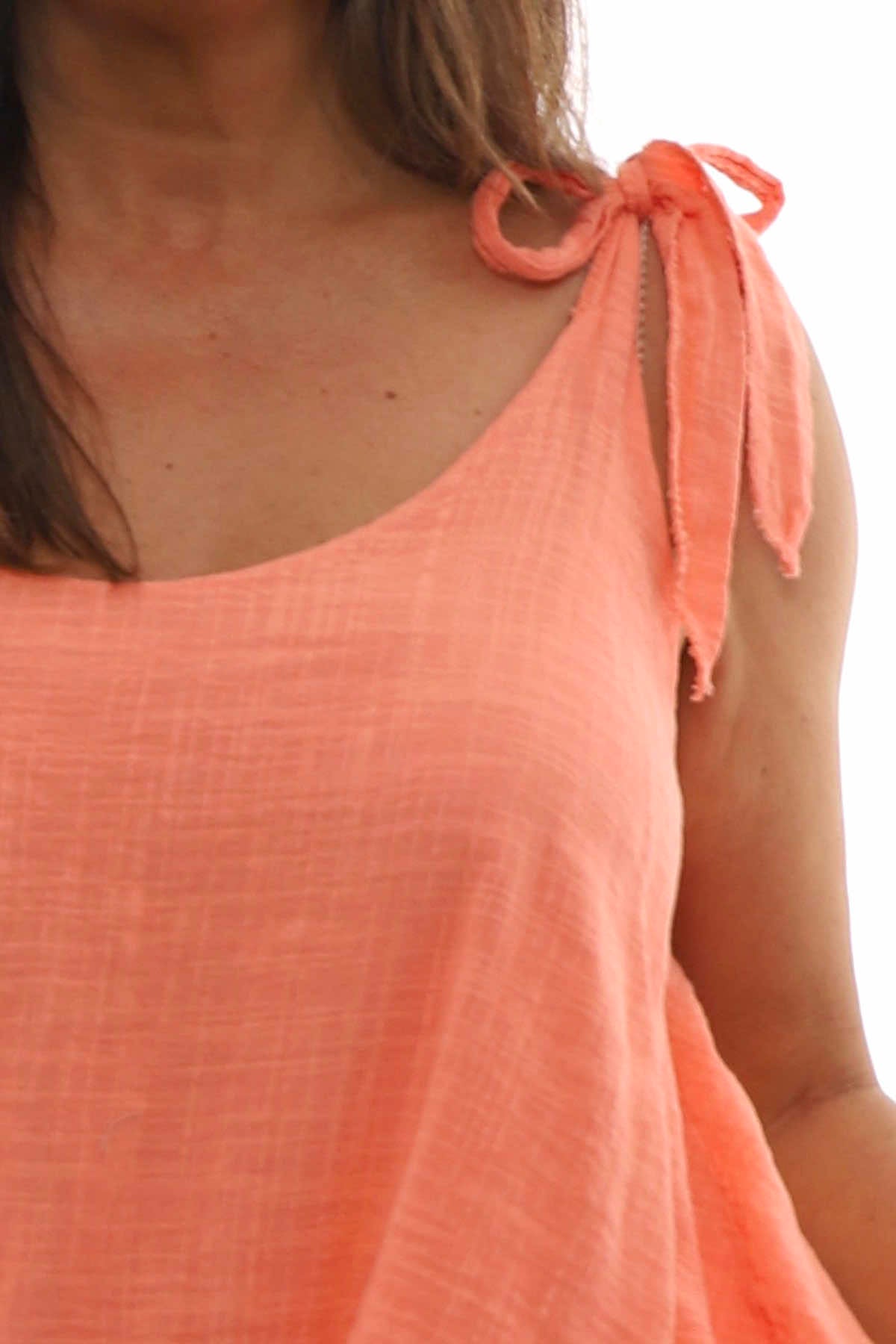 Elias Tie Shoulder Cotton Top Coral