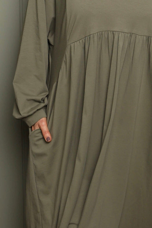 Eliza Cotton Dress Khaki - Image 3