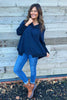 Jocelyn Stripe Cowl Neck Cotton Top Navy