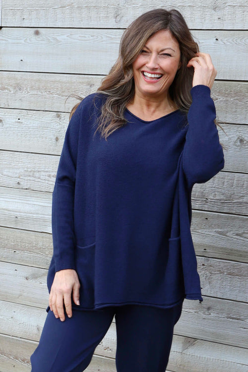 Ferne Pocket Knitted Jumper Navy - Image 2