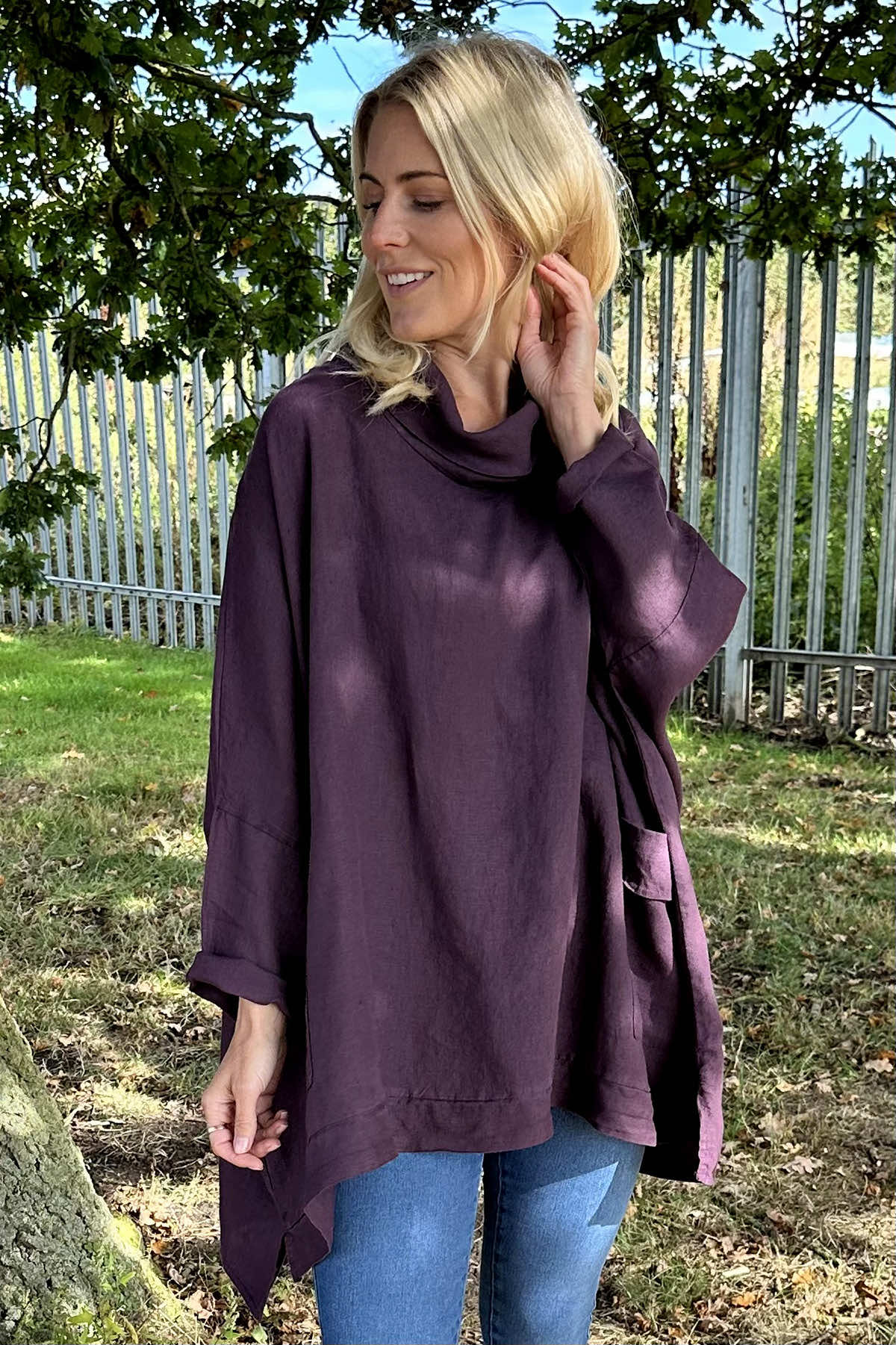 Katia Cowl Neck Linen Top Aubergine