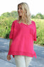 Kristiana Crochet Detail Linen Top Fuchsia
