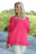 Kristiana Crochet Detail Linen Top Fuchsia Fuchsia - Kristiana Crochet Detail Linen Top Fuchsia