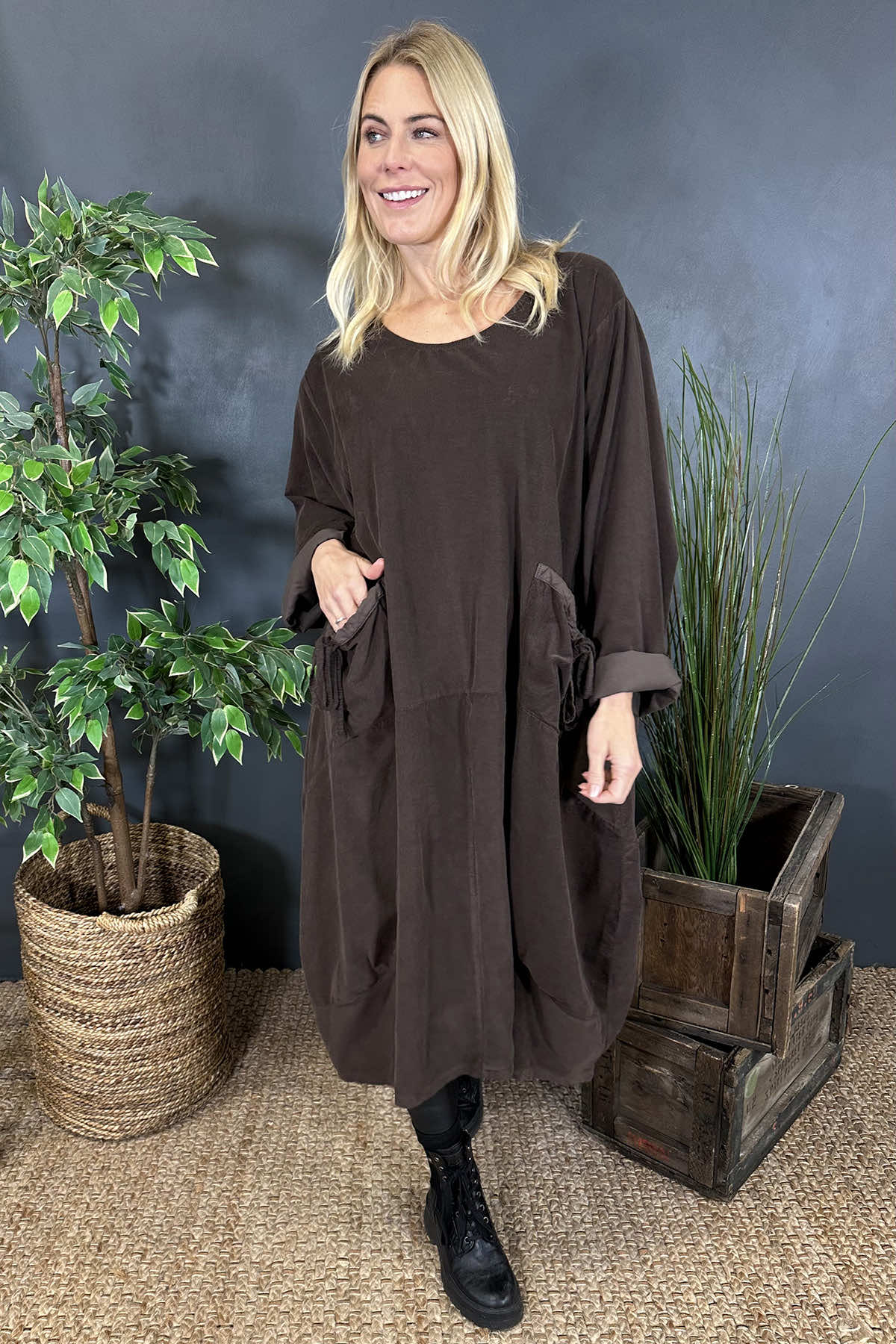 Ronette Needlecord Dress Cocoa